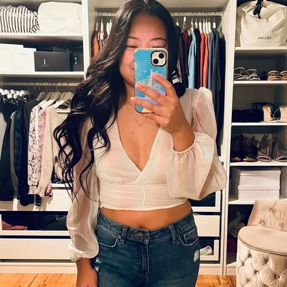 FOREVER 21 Rainbow Cropped Long Sleeve Top - Picture 2 of 3